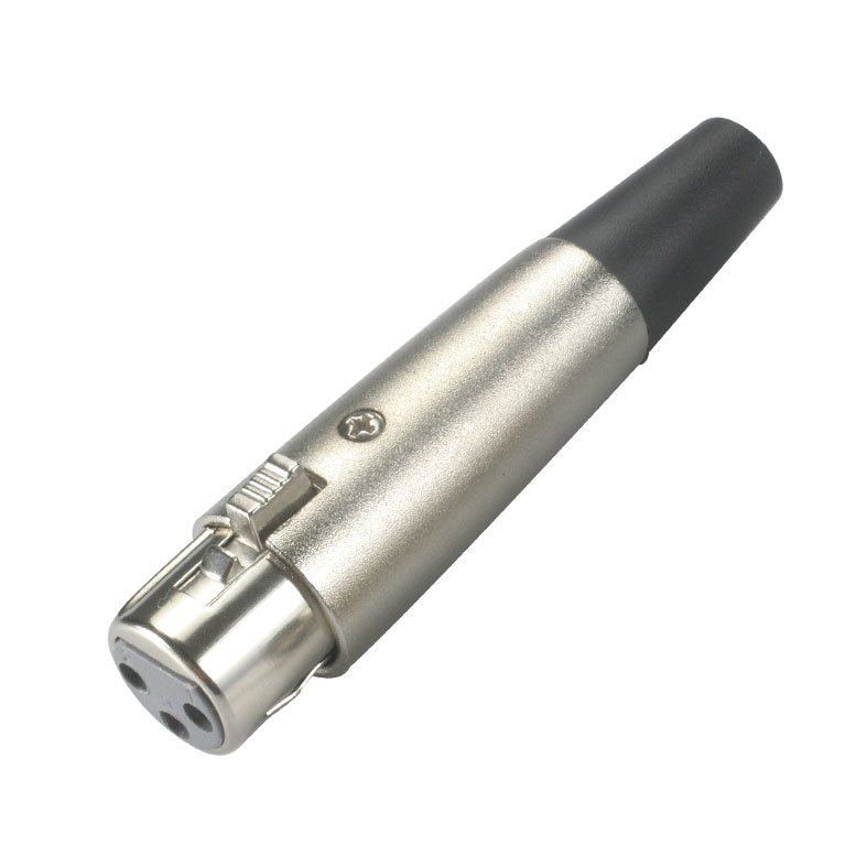 XLR female connector, cable type, nickel plated, screw, for wire