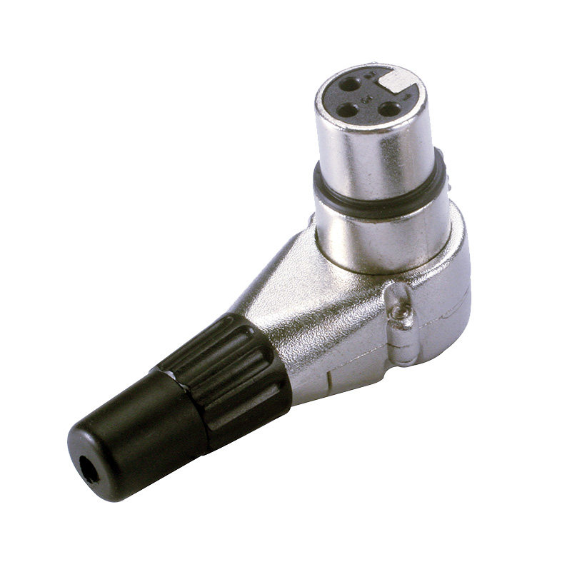 XLR female connector, right angle, nickle plated, plastic cap