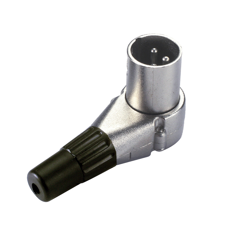 XLR male connector, right angle, nickle plated, plastic cap